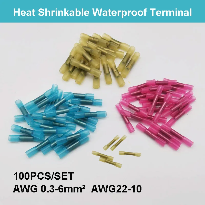 

Fast Wire Connector Heat Shrink Waterproof Crimp Butt Terminal 100PCS BHT0.5 BHT1.25 BHT2 BHT5 0.3-6mmÂ² AWG22-10 Copper Joint