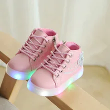 Детские ботинки для маленьких девочек; коллекция года; модные детские ботинки для маленьких девочек с цветочным узором и кристаллами; Светодиодный светильник; Светящиеся спортивные ботинки для бега; обувь