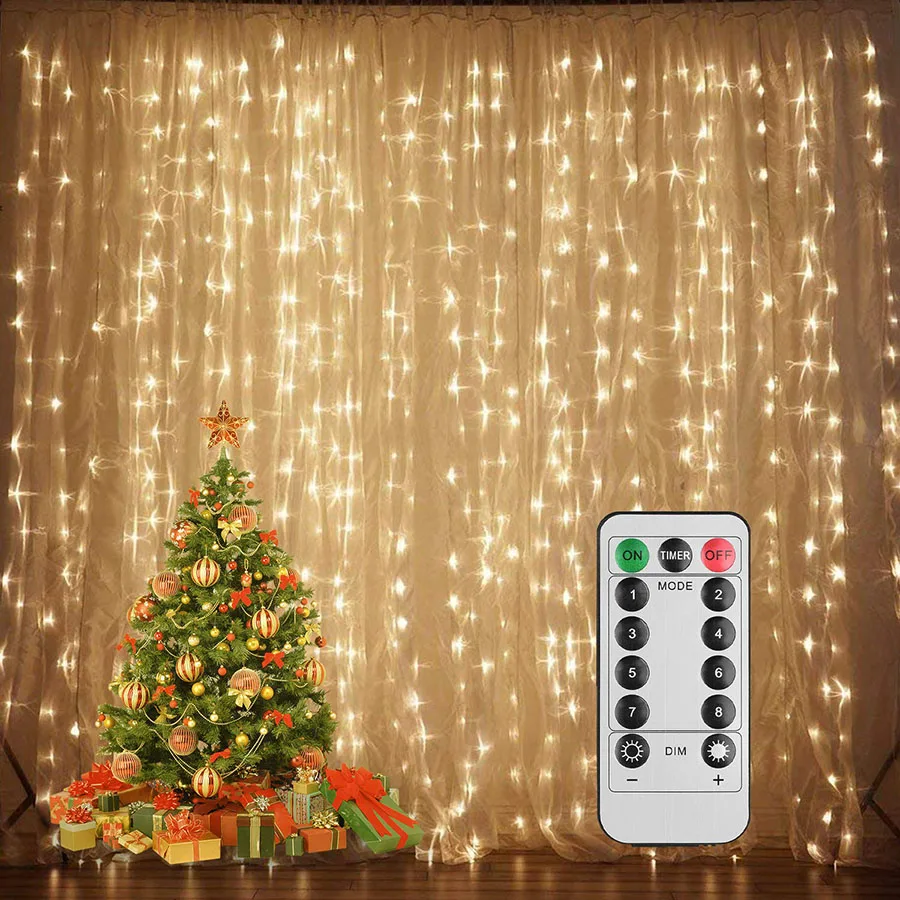 

Battery powered 3X3M 300 LED curtain Icicle String Lights Copper wire Holiday lighting For Christmas Wedding Party Decoration