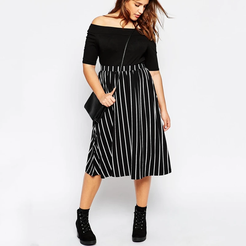 

Autumn Summer Striped Skirts Elegant High Waist Skirt Midi-length Casual Skirts Women Clothing Outerwear T1473N