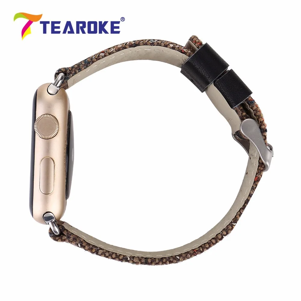 TEAROKE льняной кожаный ремешок для Apple Watch iwatch 12 38 мм 42 мм Винтаж белая сетка узор для женщин мужчин заменить мужчин t ремешок