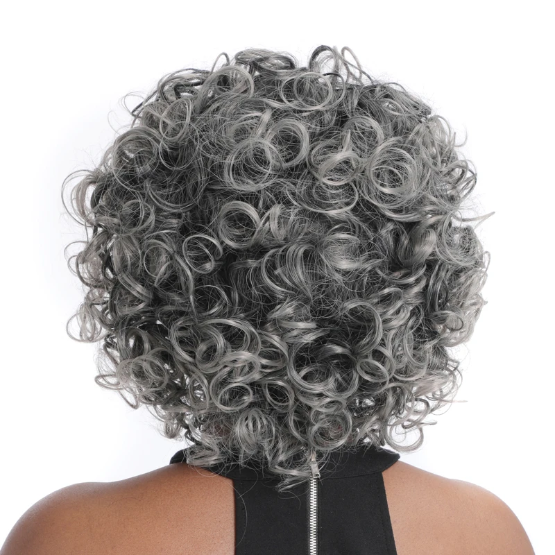 ZM Newstyle 12 Short Afro Wigs Synthetic Mixed Ombre Grey Kinky Curly ...