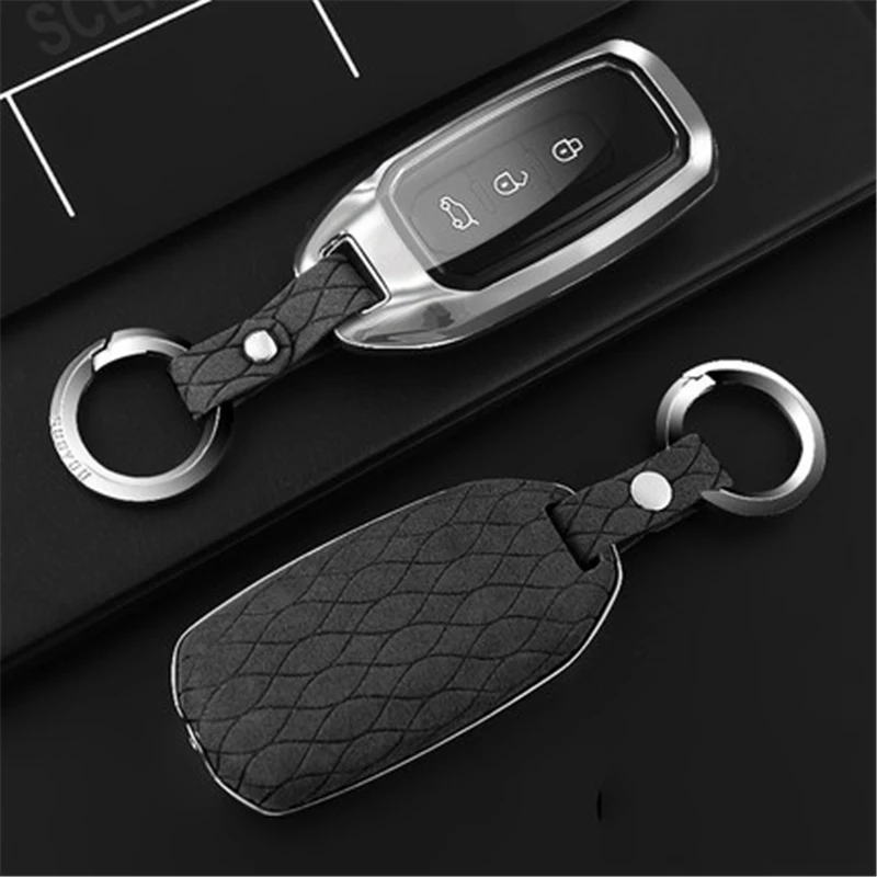 Чехол для ключей автомобиля с мехом для Ford Fusion MONDEO Mustang F-150 LINCOLN Edge Explorer MK Escort Explorer Edge стиль автомобиля - Название цвета: I-black