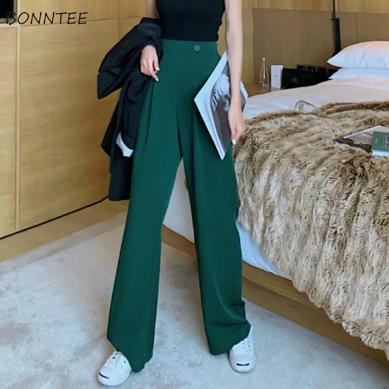 Pants Women Korean Style Fashion New All-match Chic High Trouser Womens Solid Wide Leg Pant Elegant All-match Capris Button Girl Pants Women Korean Style Fashion New All-match Chic High Trouser Womens Solid Wide Leg Pant Elegant All-match Capris Button Girl