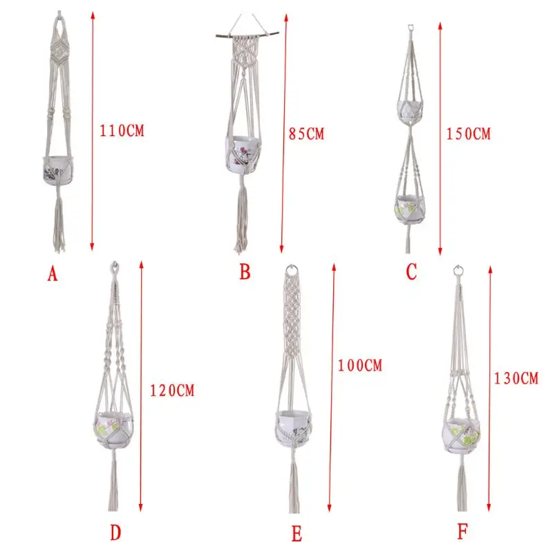 Подвеска для растений из макраме, хлопковой веревки, для помещений и улицы, подвесная корзина, цветочные горшки, сетка