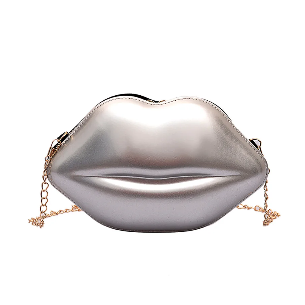Стильная модная женская сумка-клатч из искусственной кожи с сексуальными губами, Сумочка на плечо с цепочкой, Женская мини сумка через плечо#25 - Цвет: Silver