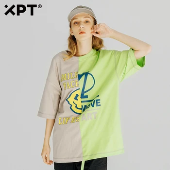 

XPT national tide 2020 new color contrast printing loose T-shirt men and women short-sleeved couple summer half-sleeved ins comp