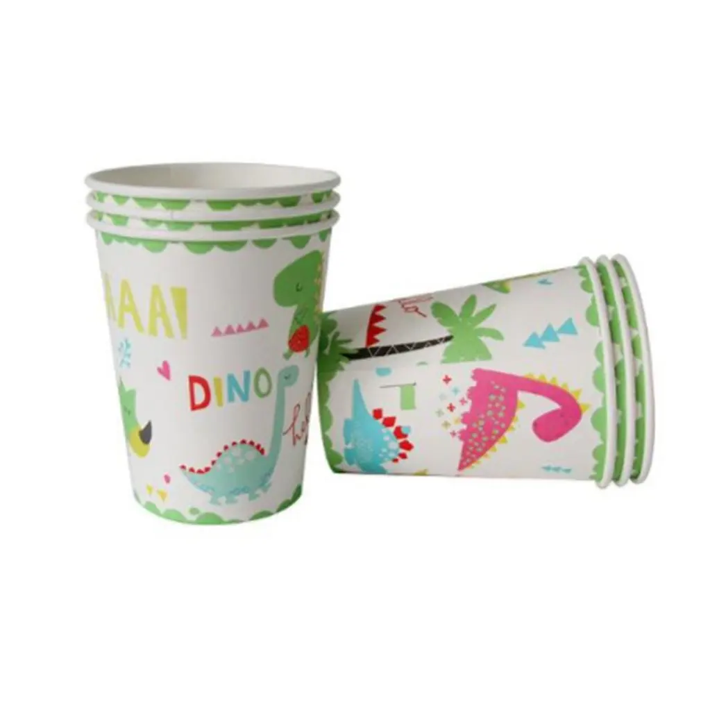 

Children'S Birthday Holiday Paper Cups Paper Plates Party Tableware Set Tablecloths Flag Party Decoration Set Dinosaur
