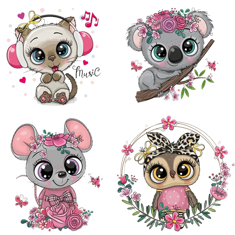 

Lovely Animals Koala unicorn Iron on Transfers Patch For Baby Clothing Applique Vinyl Washable Heat Transfer Stickers T-shirt