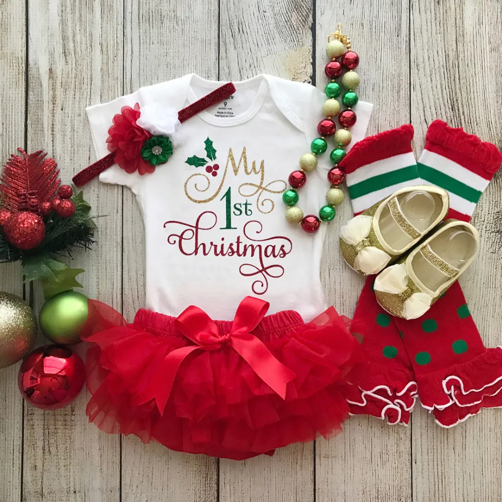 Рождественская одежда для малышей зимний комплект из 3 предметов, комбинезон с надписью, юбка-пачка, вечерние костюмы на год одежда для маленьких мальчиков и девочек, 19Oct