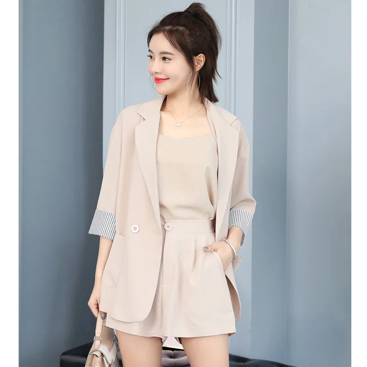 

Casual British Style Hong Kong Flavor WOMEN'S Dress Hipster Camisole Three-piece Set Professional Small Suit-Style Set