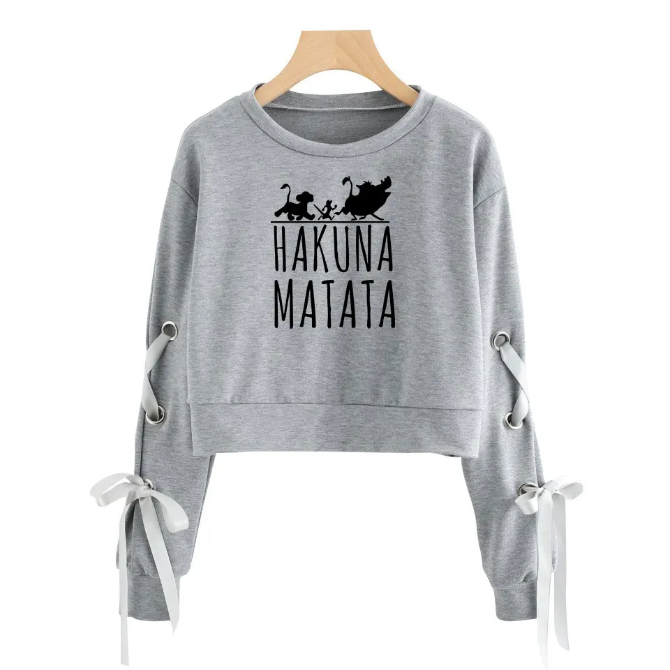  The Lion King Hakuna Matata Clothes Sleeve Openwork Bow-Knot Capless Hoodies Women Cotton Sweatshir