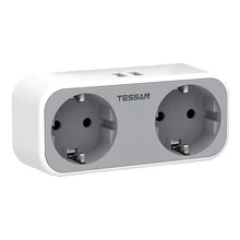 

TESSAN EU Plug Sockets Travel Power Strip with 2 USB Ports 2 Outlets Wall Socket Charge Adapter Type E/F for Smartphone, Laptop