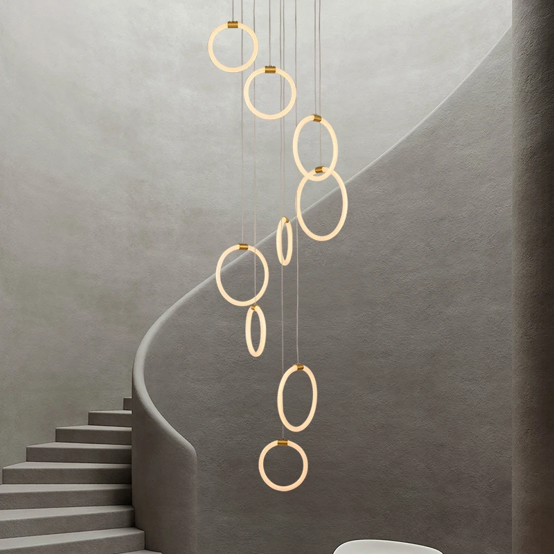 

Gold led pendant lights modern design Hall spiral staircase hanging lamp Light emitting body 360 Acrylic pendant lamp fixture