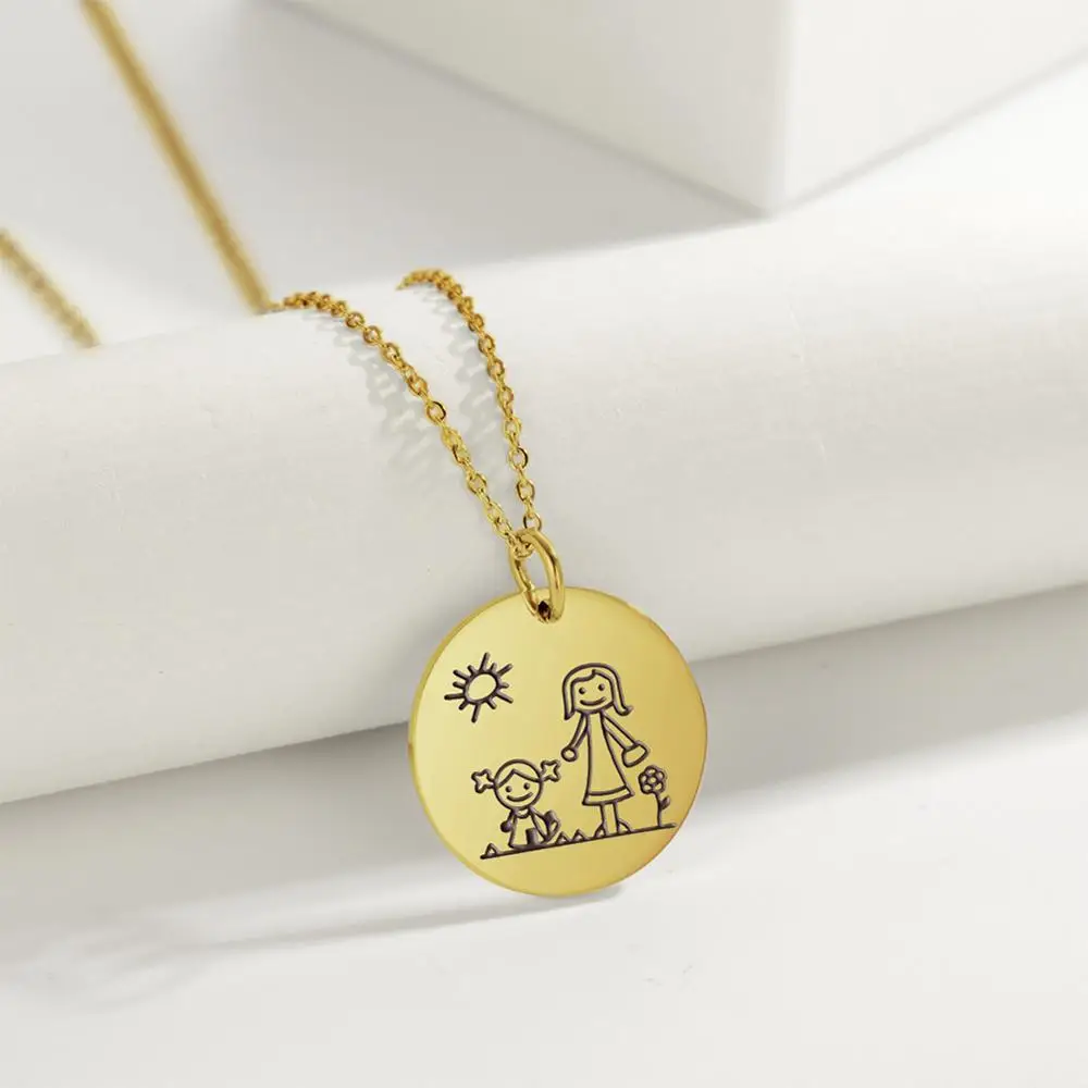 My Shape Love Family Hand in Hand Necklace Father Mother Son and Daughter Sun Cloud Balloon Windmill Stainless Steel Chain Gift