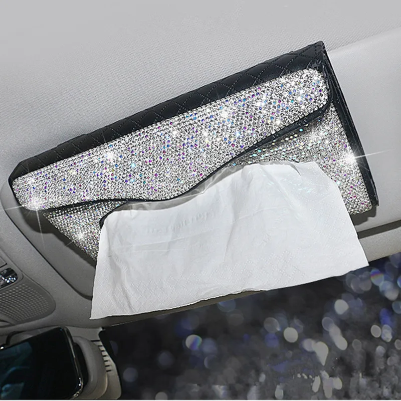 new cheap car interior decorations Rhinestones diamond Car Sun visor sunshade hangging tissue box