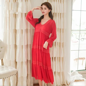 

French Two-Pieces Modal Women Night Robe Sexy Spaghetti Strap Sleep Dress Full Sleeves Gauze Robe Girls Sweet Grace Nightgown