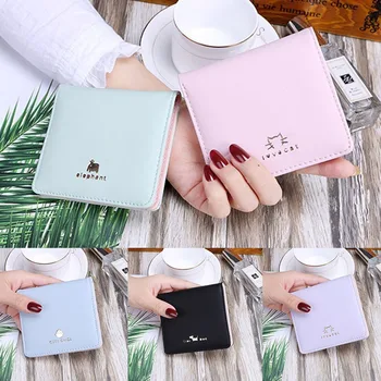 

Women PU Hasp Wallets Pocket Pure Color for Women Cute Cartoon Purse Handbag Small Mini Card Holder Money Bag Short Purse Coin