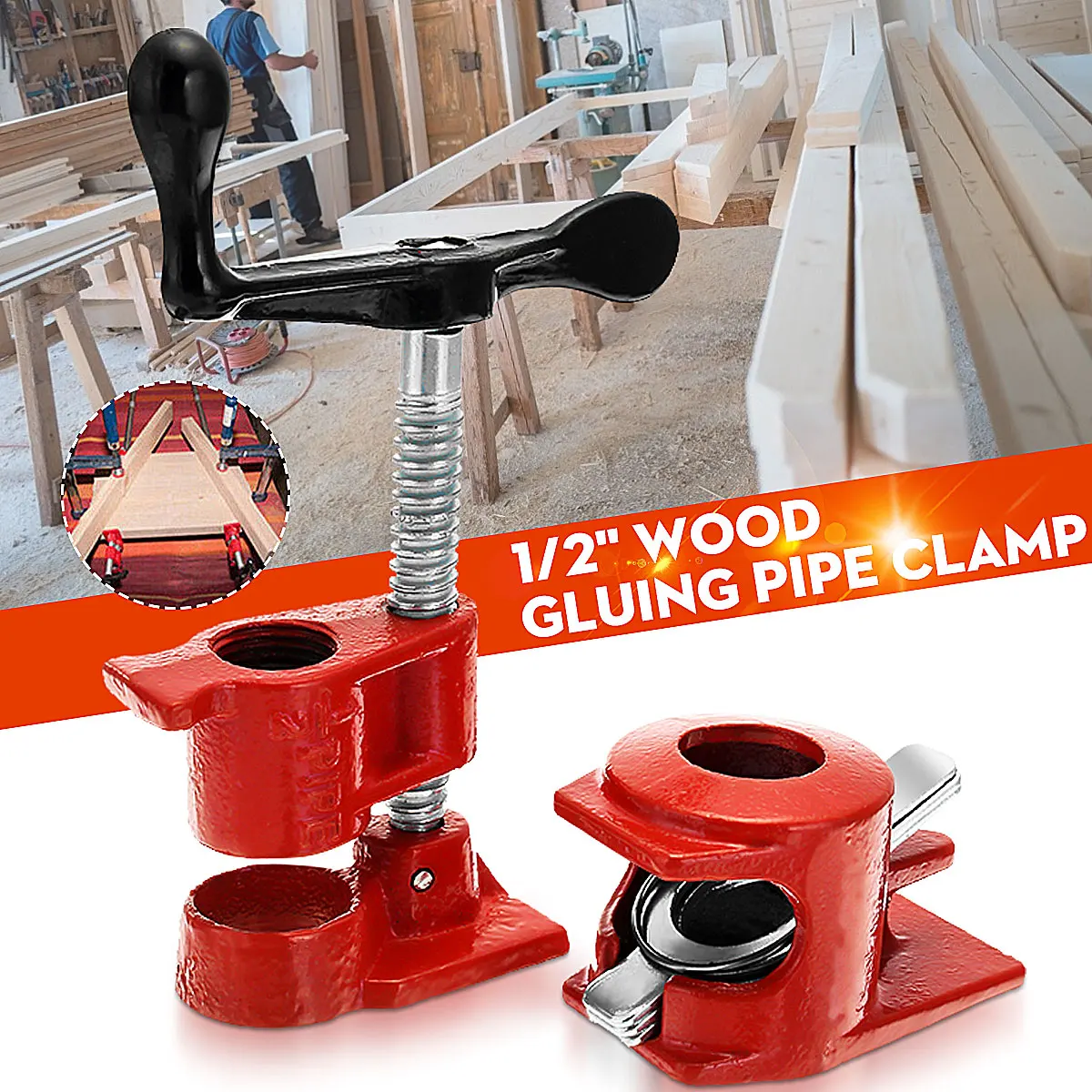 4 Pack 1/2" Wood Gluing Pipe Clamp Set Heavy Duty Woodworking Cast Iron 4 Pack 1/2" Wood Gluing Pipe Clamp Set Heavy Duty Woodworking Cast Iron