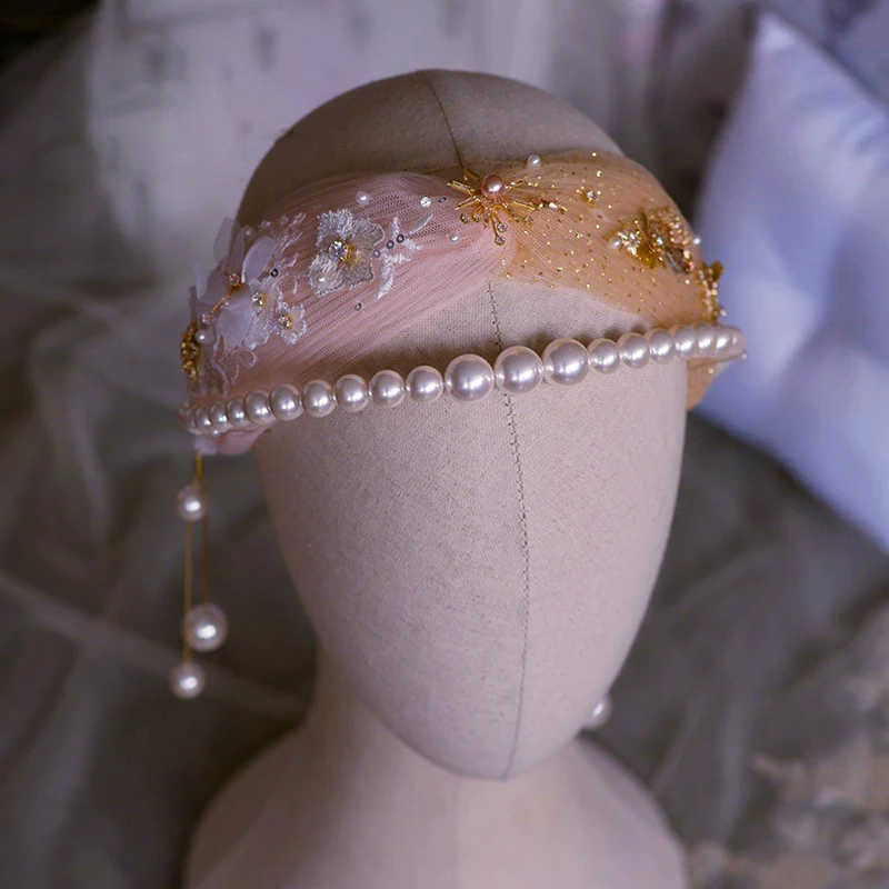 

High Quality Champagne Pearls Wedding Hairbands Crystal Brides Headbands Wedding Hair Accessory