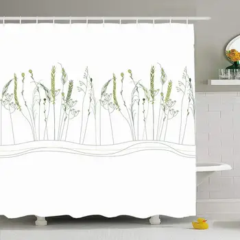 

Shower Curtain Set with Hooks 72x78 Texture Flat Pattern Plane Border Brush Herbs White On Wild Herb Flowers Nature Textures for