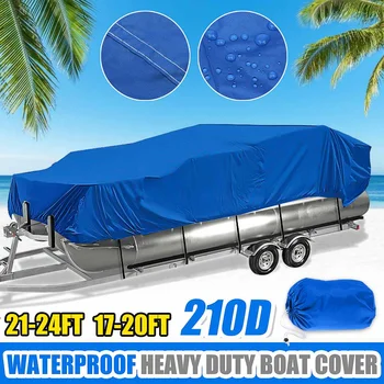 

17-20 Ft 21-24 Ft Blue Heavy Duty 210D Waterproof Pontoon Boat Cover Fish Ski Beam 96" Square Boat Anti-UV Trailerable Canvas