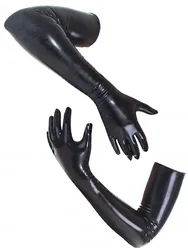 Fetish Black Opera Length Chlorinated Latex Long Gloves