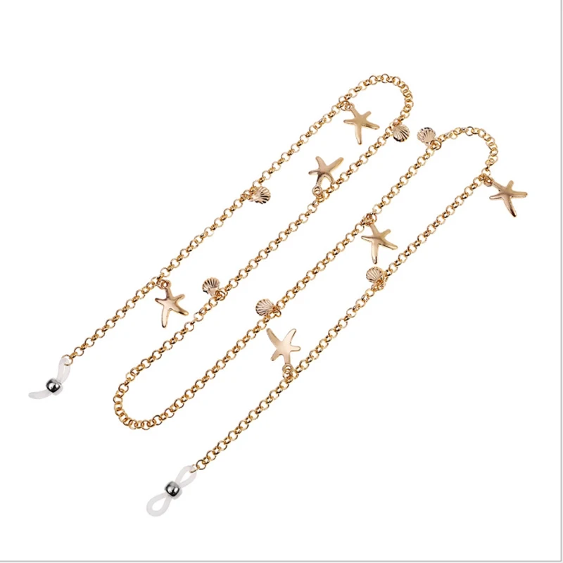 HOT Hanging Neck Gold-Plated Glasses Chain Neck Strap With Accessories Eyeglass Chain Starfish Shell Glasses Chain