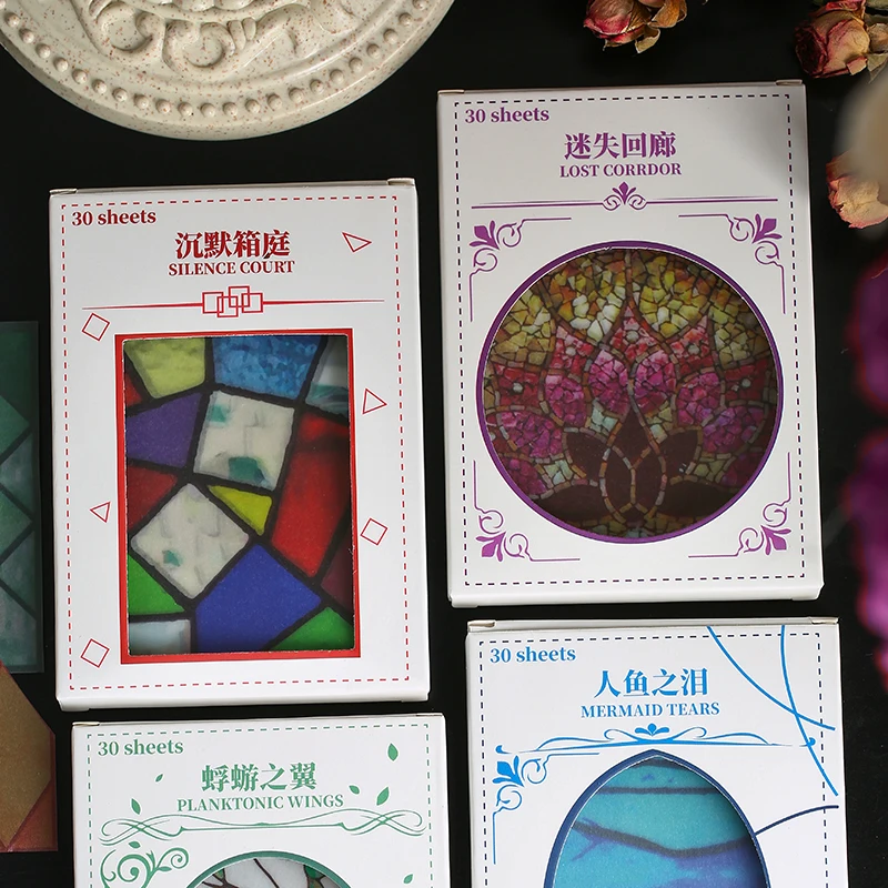 

30 Sheets Colorful Windows Transparent Sulfate Butter Paper Memo Pads Loose Leaf Notepad Diary Creative Writing Note Memo Pads