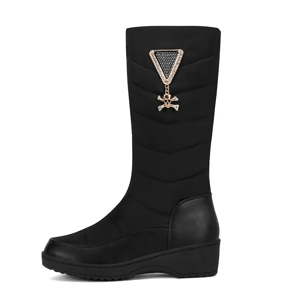 big size 44 russia winter snow boots women keep warm shoes waterproof boots fur non-slip mid calf boots black