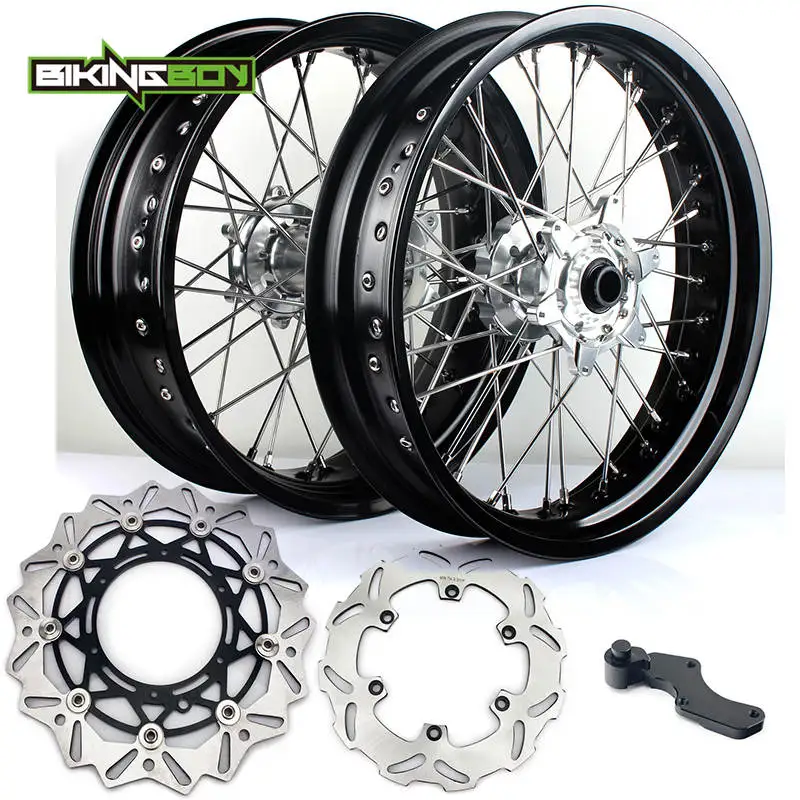 BIKINGBOY 3.5*17" 5.0*17" Front Rear Supermoto Wheel Rim Hub for KTM EXC SXF MXC 200 250 300 400 450 Brake Discs Disks + Bracket