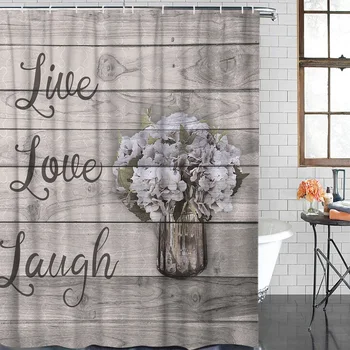 

Retro Hydrangea Grain Pattern Shower Curtain Waterproof Polyester With 12 Hooks