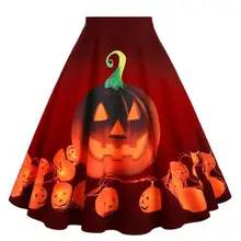 Женская плиссированная юбка на Хэллоуин с принтом тыквы большого размера#4S23