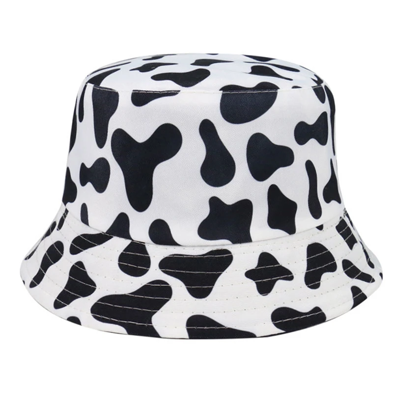 New Fashion Cow Print Hat White Black Bucket Hat Reversible Fisherman Caps Summer Hats For Women Gorras