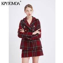 Винтажный стильный двубортный клетчатый твидовый Блейзер пиджак и юбка модная офисная одежда женские костюмы женские наборы