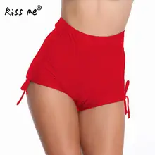 Однотонная летняя пляжная одежда с высокой талией, женские плавки, короткие шорты для плавания, купальный костюм на шнурке, пляжный костюм, женские пляжные стринги