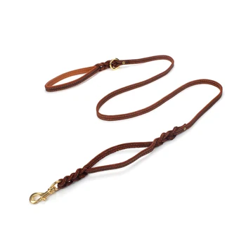 

Heavy Duty Leather Dog Leash with 2 Handle For Large Dog with Padded Traffic Handle for Extra Control Dog Training Walking Leash