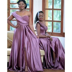 2021 Sexy Sweetheart Bridesmaid Dresses Sleeveless Floor Length A-Line Pearl Beaded Silk Satin Wedding Party Bridemaid Dresses