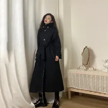 Повседневное черное твидовое пальто с отворотом, женское длинное шерстяное пальто, ветровка, толстый осенне-зимний Тренч, женские пальто XA384