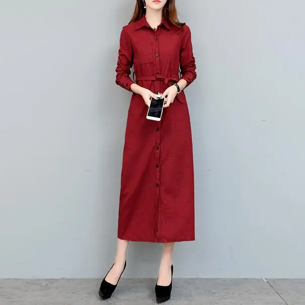 Осень 2020 женское платье-рубашка макси с длинным рукавом ТРАПЕЦИЕВИДНОЕ