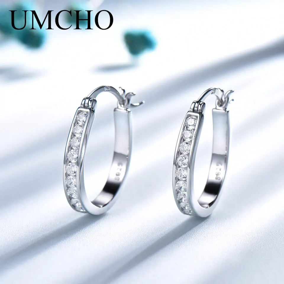 Tanie UMCHO klipsy ze srebra próby 925 dla kobiet kamień szlachetny ślub elegancka biżuteria zaręczynowa Valentine prezent