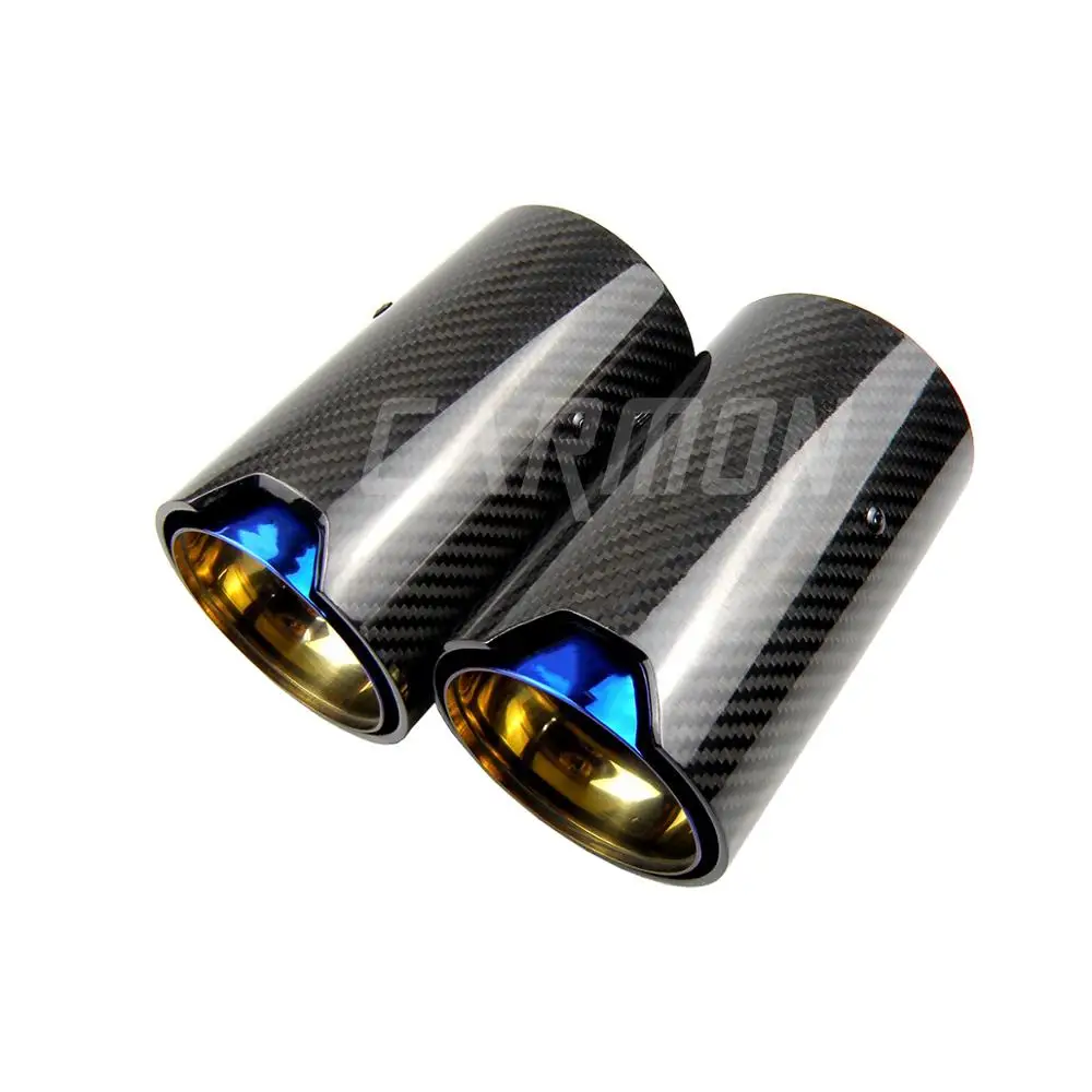 Car Universal Exhaust Pipe M Logo Burnt Blue Carbon Fiber Exhaust Tips