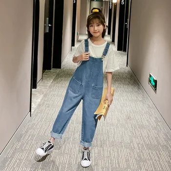 

Girls Denim Overalls Teenage Girls Casual Pants Big Pockets Trousers 2020 New Spring Autumn Girls Outfit