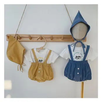 

2020 Korea Style Baby Girls Boys Overall Summer Kids Girls Shorts With Hat 0-2 years