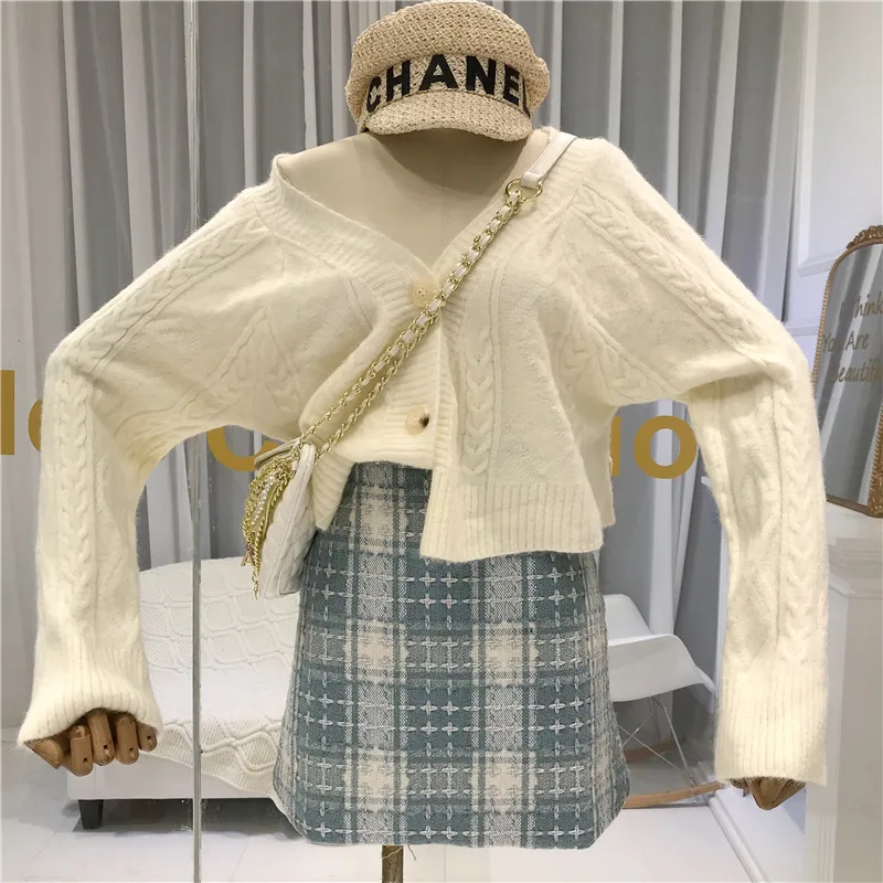 Женский кардиган с v-образным вырезом однобортный Argyle короткий женский s свитер корейский модный женский свободный вязаный свитер женский кардиган