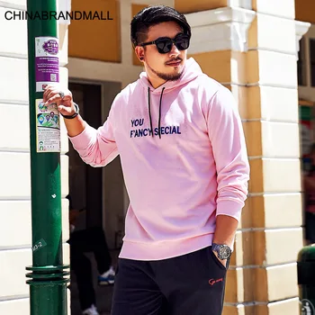 

Fat Man Long Sleeve with Hat Sweater Tide Brand Big size Plus Fat Plus Loose Leisure Pink Thin Section Top Autumn