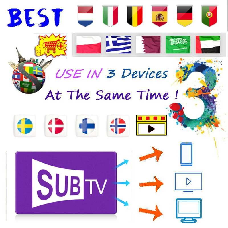 

SUBTV support 3 Devices IP Sweden Spain Italy tv Portugal Belgium Greek Arabic Czech Denmark M3u Smart TV android tv box no app