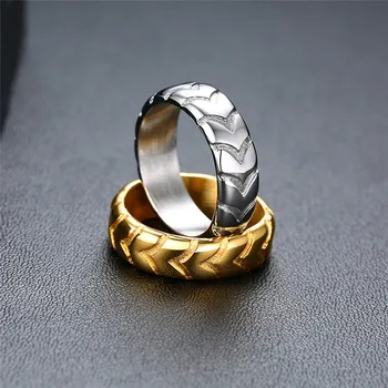 

ZORCVENS 2020 New Fashion Gold Silver Color Punk Vintage Stainless Steel Tire Pattern Wedding Ring for Man Wholesale