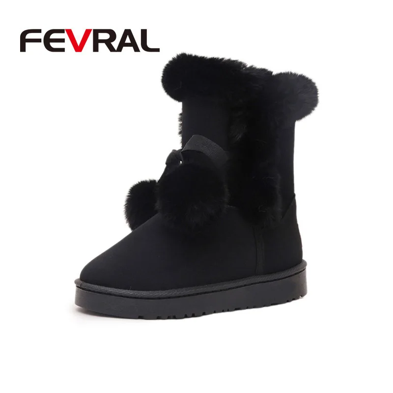FEVRAL/новые женские ботинки г., зимние эластичные ботильоны с круглым носком обувь на плоской подошве на толстом каблуке женские носки теплые зимние ботинки - Цвет: Black