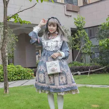 

Long Sleeve Lolita Dresses Japanese Sweet Lolita Dress Black Gray Summer Dress OP Lolita Dress For Girls Plus Size